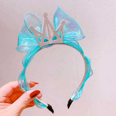 Diadema Infantil Princesa Sirena con Corona de Diamantes y Lazo de Tul Brillante