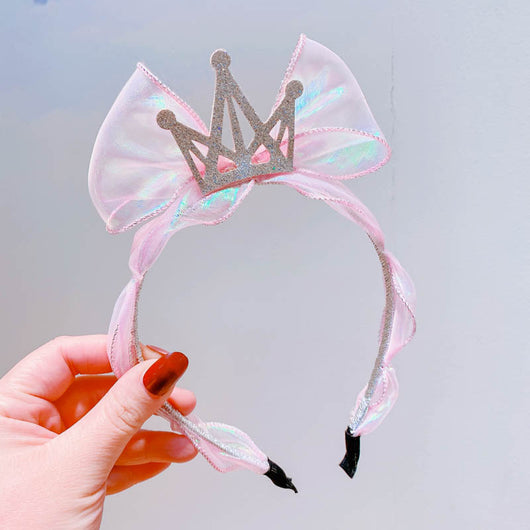 Diadema Infantil Princesa Sirena con Corona de Diamantes y Lazo de Tul Brillante - Image 3