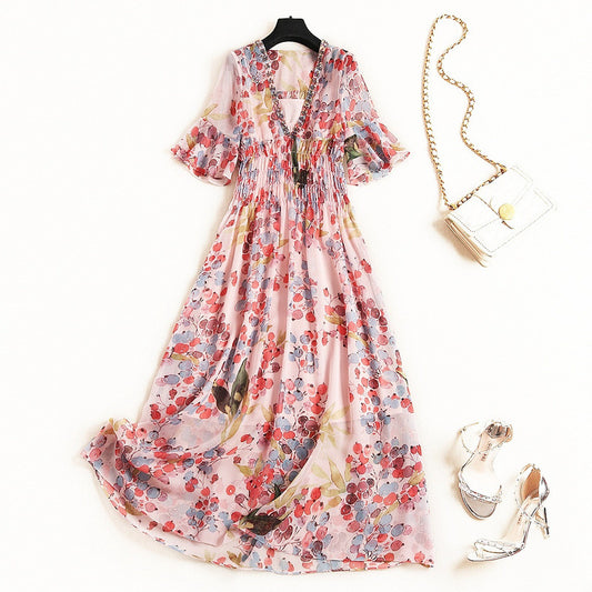 Vestido de Gasa con Bordado de Diamantes y Mangas Loto Verano - Image 2