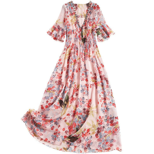 Vestido de Gasa con Bordado de Diamantes y Mangas Loto Verano - Image 4