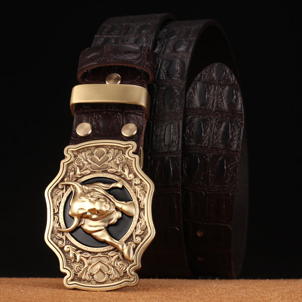 Cinturón de Cuero Genuino con Hebilla de Cobre para Hombre Joven