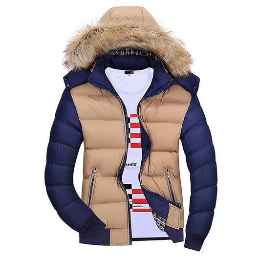Abrigo de Algodón con Capucha y Cuello de Pelaje para Hombre - Image 15