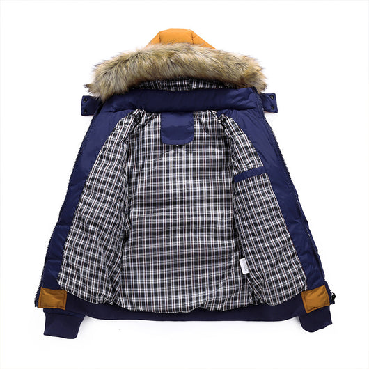 Abrigo de Algodón con Capucha y Cuello de Pelaje para Hombre - Image 5