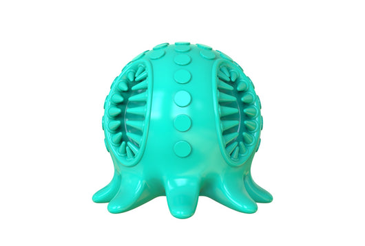 Bright yellow octopus-shaped dog toy with textured nubs and internal spikes for teeth cleaning. - Image 7