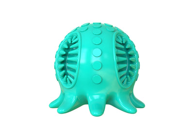 Bright yellow octopus-shaped dog toy with textured nubs and internal spikes for teeth cleaning. - Image 3