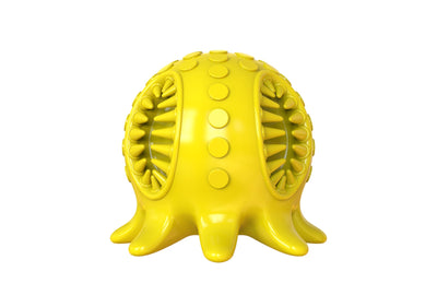 Bright yellow octopus-shaped dog toy with textured nubs and internal spikes for teeth cleaning. - Image 5