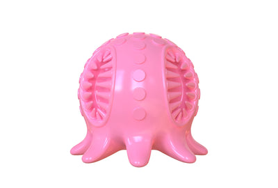 Bright yellow octopus-shaped dog toy with textured nubs and internal spikes for teeth cleaning. - Image 4