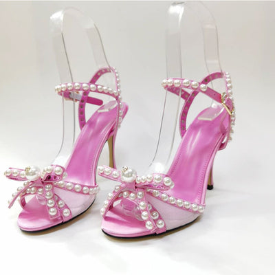 Tacones Altos de Fiesta con Lazo y Perlas - Sandalias Elegantes para Eventos Especiales - Image 7