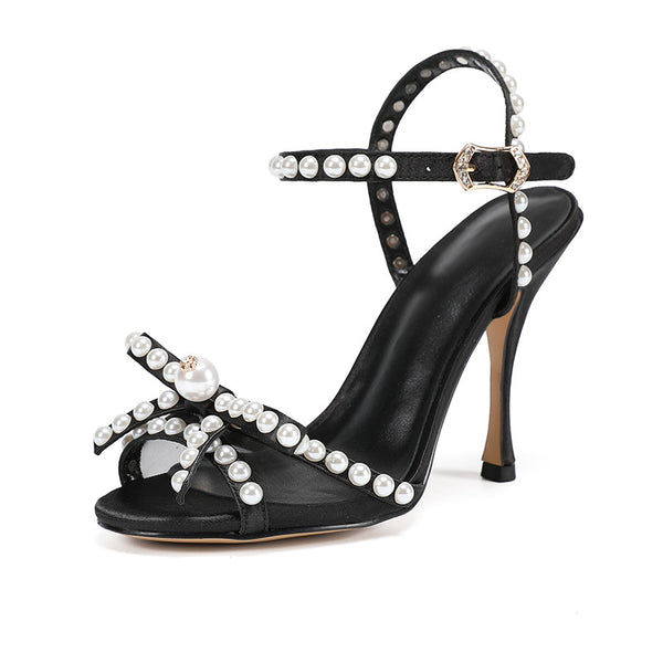 Tacones Altos de Fiesta con Lazo y Perlas - Sandalias Elegantes para Eventos Especiales