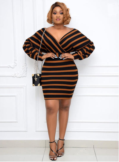 Vestido Cinturón Africano con Escote V y Detalles de Costura - Image 8