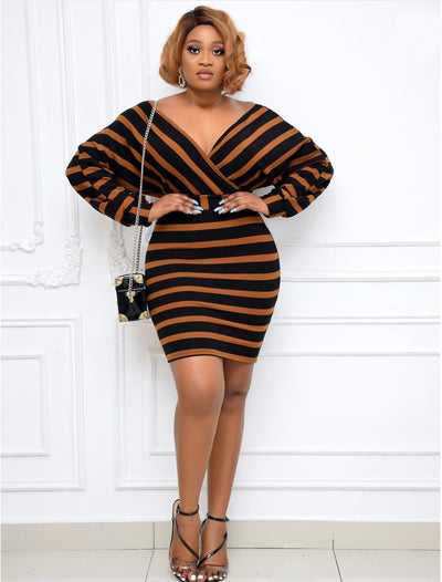 Vestido Cinturón Africano con Escote V y Detalles de Costura - Image 3