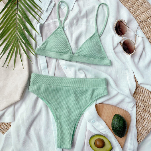 Bikini Dividido de Color Sólido para Mujer - Image 8