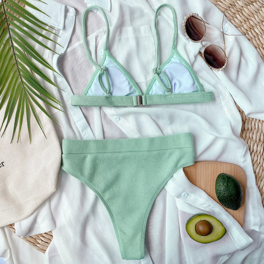 Bikini Dividido de Color Sólido para Mujer - Image 10