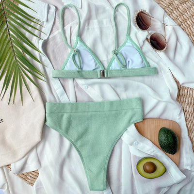 Bikini Dividido de Color Sólido para Mujer - Image 10