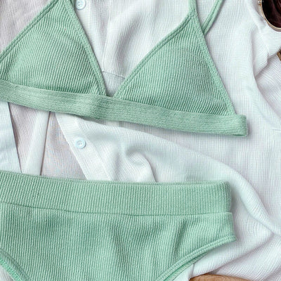 Bikini Dividido de Color Sólido para Mujer - Image 16