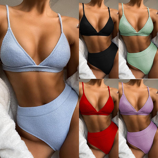 Bikini Dividido de Color Sólido para Mujer - Image 14
