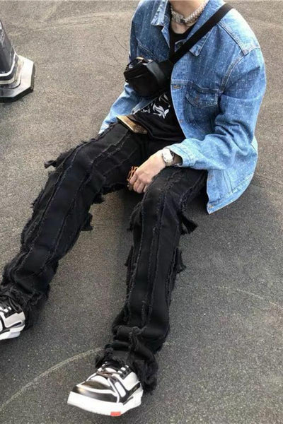 Pantalones Vaqueros Destruidos Hip-Hop con Flecos Lavado Vintage - Image 8
