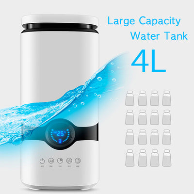 White smart humidifier with a black band and blue digital display showing 25 degrees, on a wooden surface. - Image 14