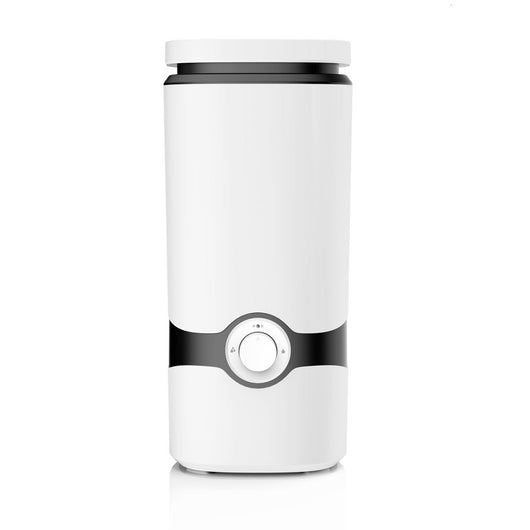 White smart humidifier with a black band and blue digital display showing 25 degrees, on a wooden surface. - Image 6
