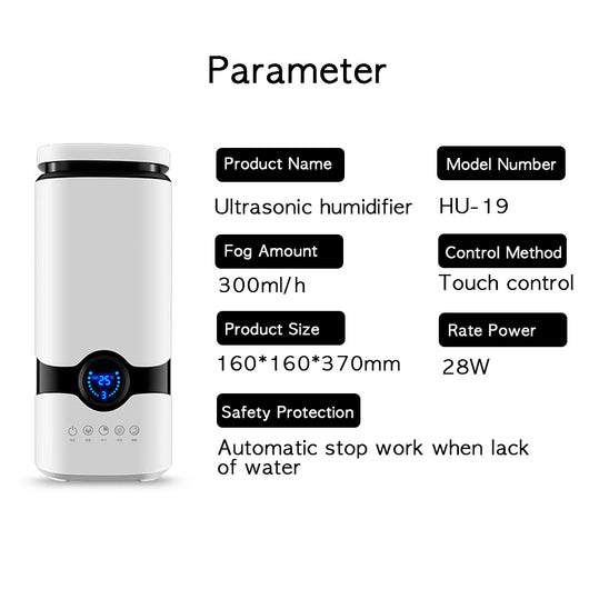 White smart humidifier with a black band and blue digital display showing 25 degrees, on a wooden surface. - Image 10