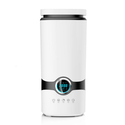 White smart humidifier with a black band and blue digital display showing 25 degrees, on a wooden surface. - Image 11