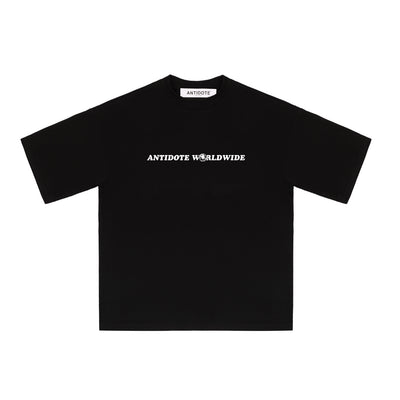 Camiseta de Algodón Estampado Blanco y Negro de Manga Corta