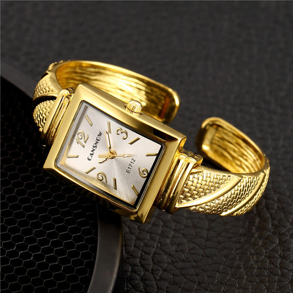 Reloj Pulsera Cuadrado Textura Metálica Moda Europea y Americana para Mujer