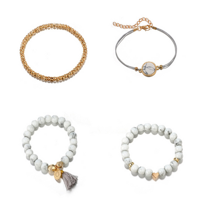 Pulsera de Piedra Pine Geométrica Hueca con Flecos - Juego de 4 Piezas - Image 8