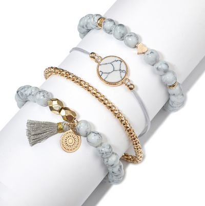 Pulsera de Piedra Pine Geométrica Hueca con Flecos - Juego de 4 Piezas - Image 9