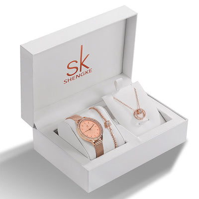 Conjunto de Joyería con Cristales: Pulsera, Collar y Reloj Conmemorativo