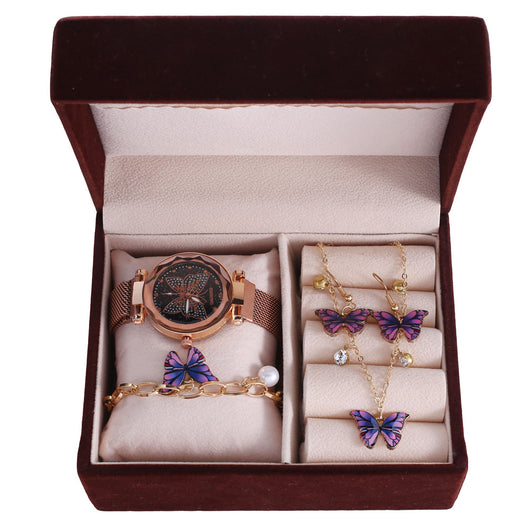 Conjunto de Joyería Mariposa Elegante con Reloj y Accesorios