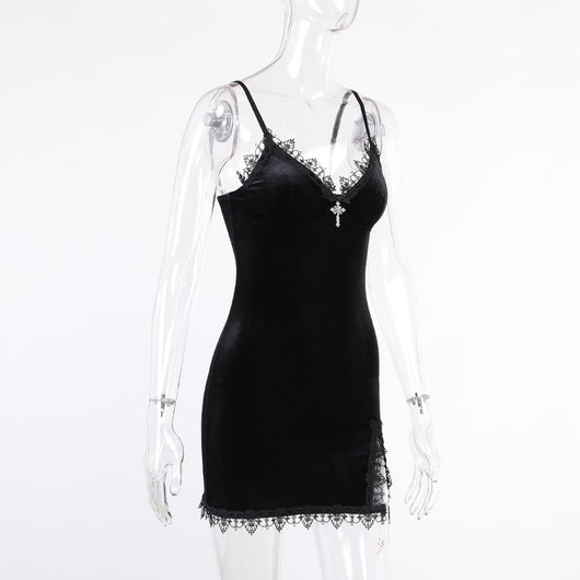 Vestido de Terciopelo y Encaje con Silueta Ceñida - Image 2