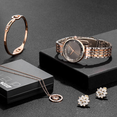 Conjunto de 4 Relojes para Mujer Oro Rosa con Diamantes Incrustados - Image 11