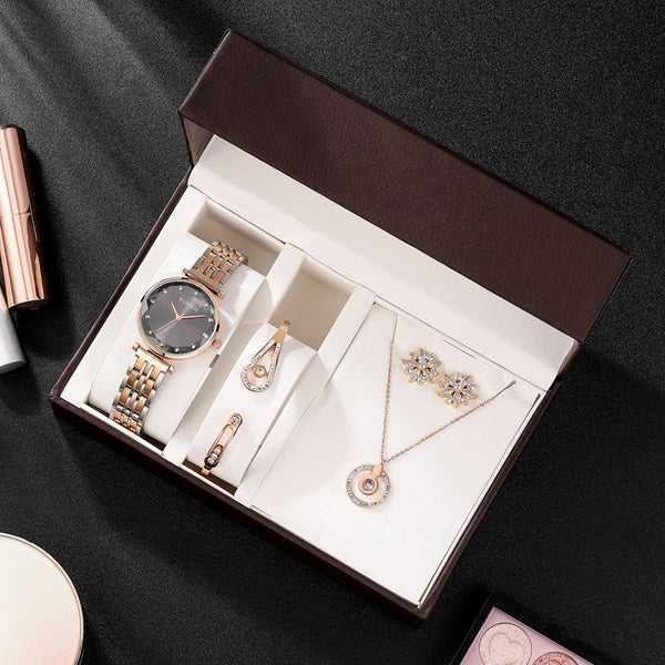 Conjunto de 4 Relojes para Mujer Oro Rosa con Diamantes Incrustados