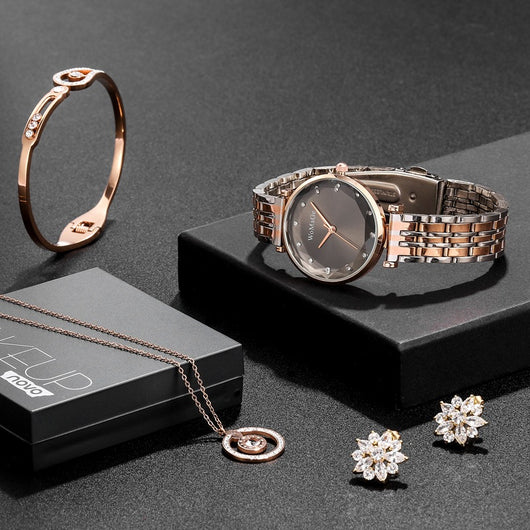 Conjunto de 4 Relojes para Mujer Oro Rosa con Diamantes Incrustados - Image 5