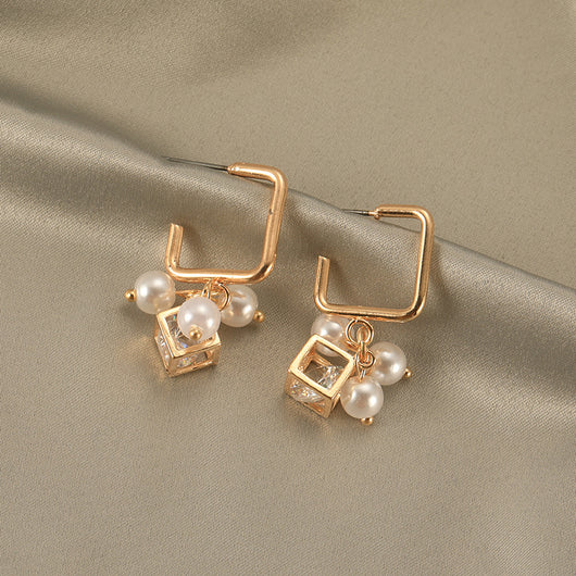 Aretes de Cristal Zircón Cubo Perla - Image 10