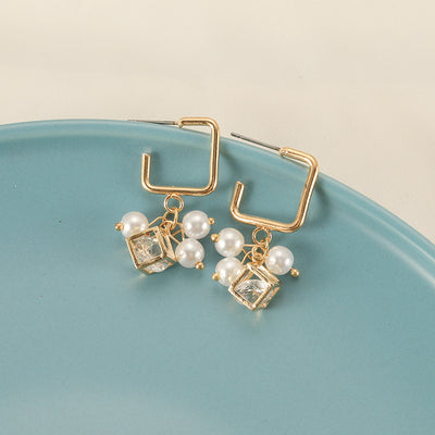 Aretes de Cristal Zircón Cubo Perla - Image 3