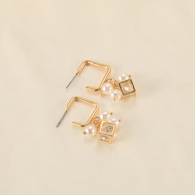 Aretes de Cristal Zircón Cubo Perla - Image 2