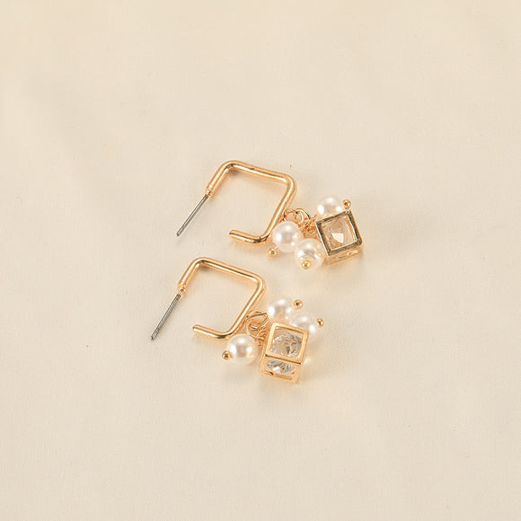 Aretes de Cristal Zircón Cubo Perla