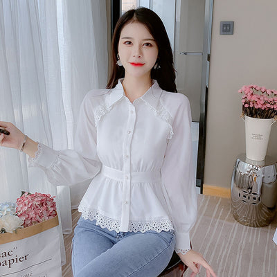 Blusa Blanca de Gasa para Mujer - Corte Suelto Elegante con Mangas Largas - Image 6