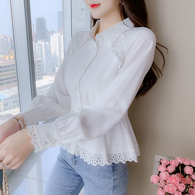 Blusa Blanca de Gasa para Mujer - Corte Suelto Elegante con Mangas Largas - Image 10