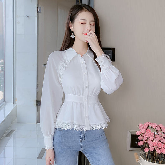 Blusa Blanca de Gasa para Mujer - Corte Suelto Elegante con Mangas Largas - Image 8