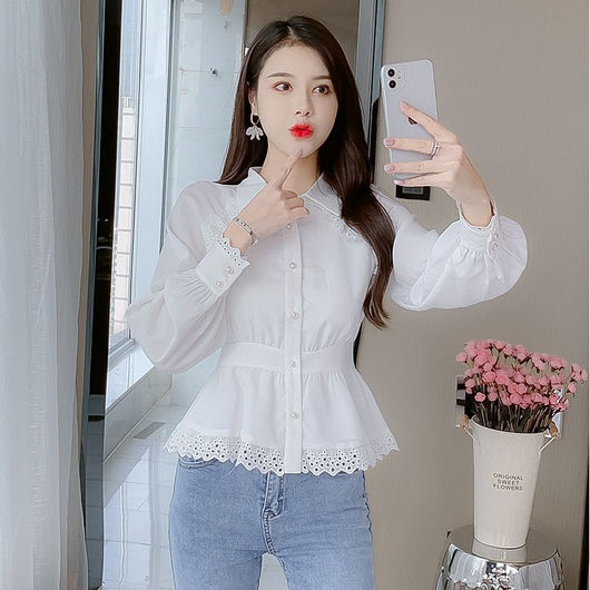 Blusa Blanca de Gasa para Mujer - Corte Suelto Elegante con Mangas Largas - Image 7