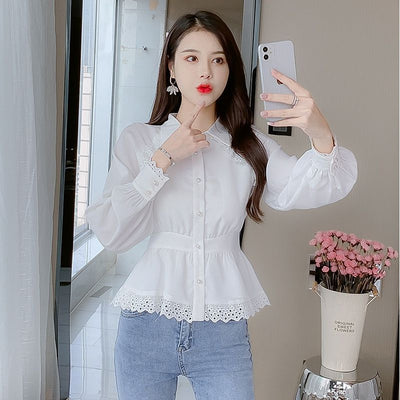 Blusa Blanca de Gasa para Mujer - Corte Suelto Elegante con Mangas Largas - Image 4