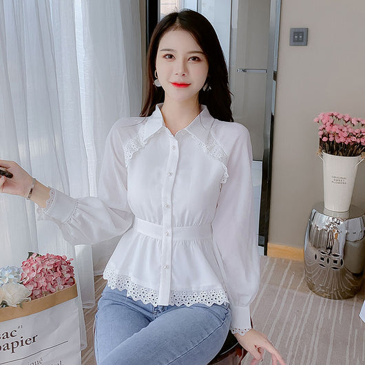 Blusa Blanca de Gasa para Mujer - Corte Suelto Elegante con Mangas Largas - Image 2