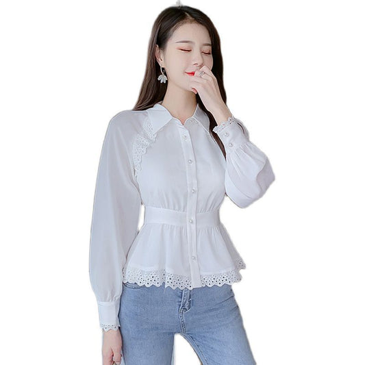 Blusa Blanca de Gasa para Mujer - Corte Suelto Elegante con Mangas Largas