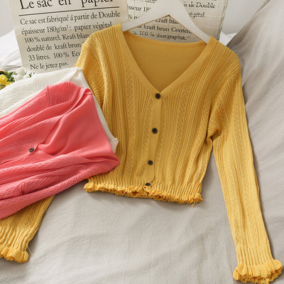 Cardigan Largo de Botones Simples con Orilla de Madera - Image 3