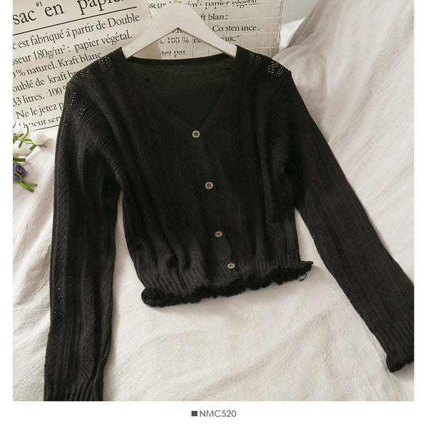 Cardigan Largo de Botones Simples con Orilla de Madera