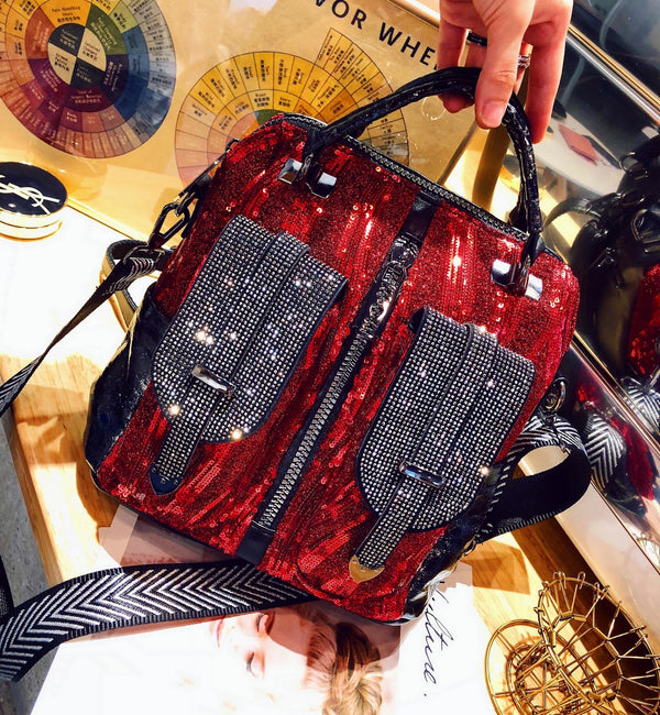 Bolso Diagonal con Lentejuelas y Pana Brillante