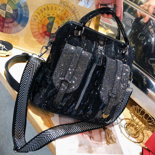 Bolso Diagonal con Lentejuelas y Pana Brillante